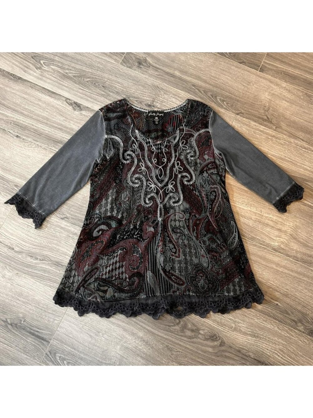 Gretty Zueger Blouse Womens S Multicolor Paisley Embroidered Tunic Top Lace Boho
